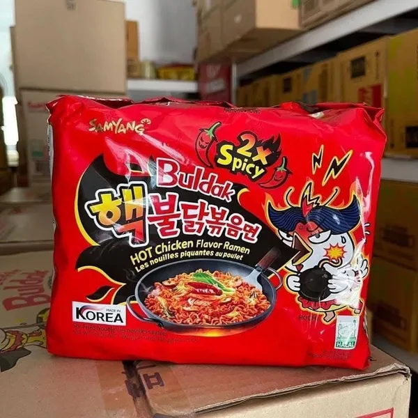 Samyang Buldak 2X Spicy packet noodles retail packaging