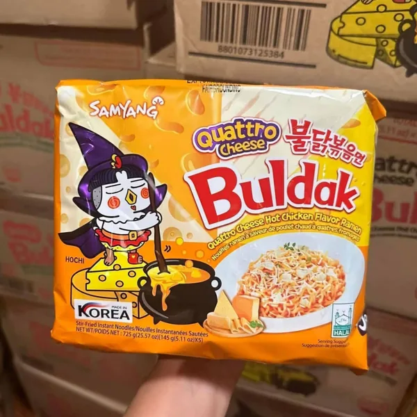 Samyang Buldak Quattro Cheese packet noodles retail packaging