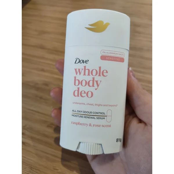 Dove Women Whole Body Deodorant Stick Raspberry Rose in 81 g retail packaging